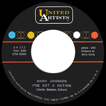 Marv Johnson's later cover for United Artists.  Scan kindly provided by Gordon Frewin, reproduced by arrangement.